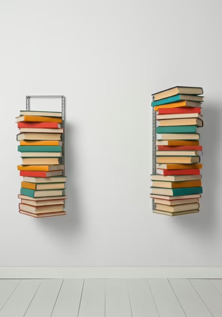 25 Best Gifts for Book Lovers (Unique Ideas Every Reader Will Love) 12 A stack of books seemingly floating on a wall thanks to invisible floating bookshelves