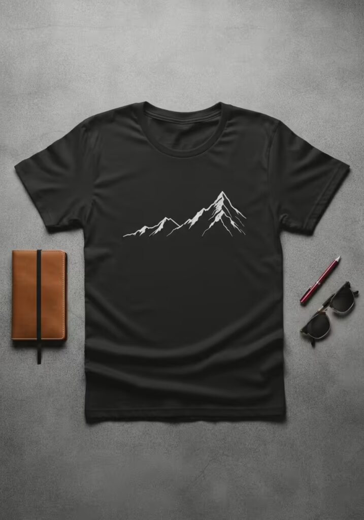 Oversized vs Regular Fit: 10 Style Ideas to Master Both T-Shirt Fits 5 A flat lay of a black regular fit t-shirt with a small, white geometric graphic on the chest.