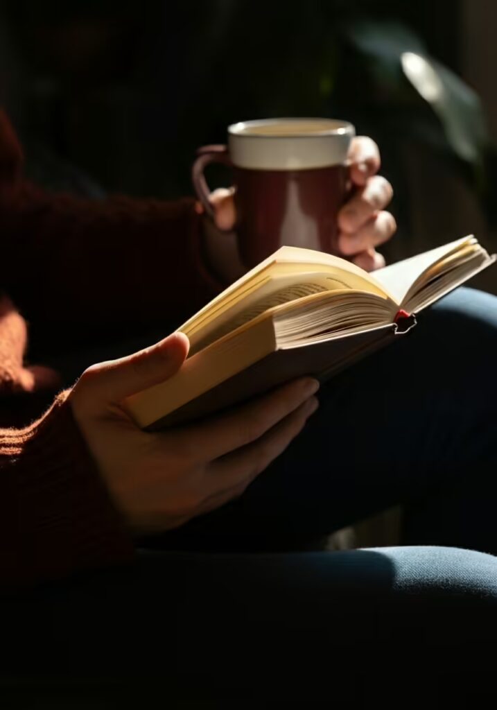 25 Best Gifts for Book Lovers (Unique Ideas Every Reader Will Love) 11 A close-up of a hand using a wooden thumb book page holder to read a paperback.