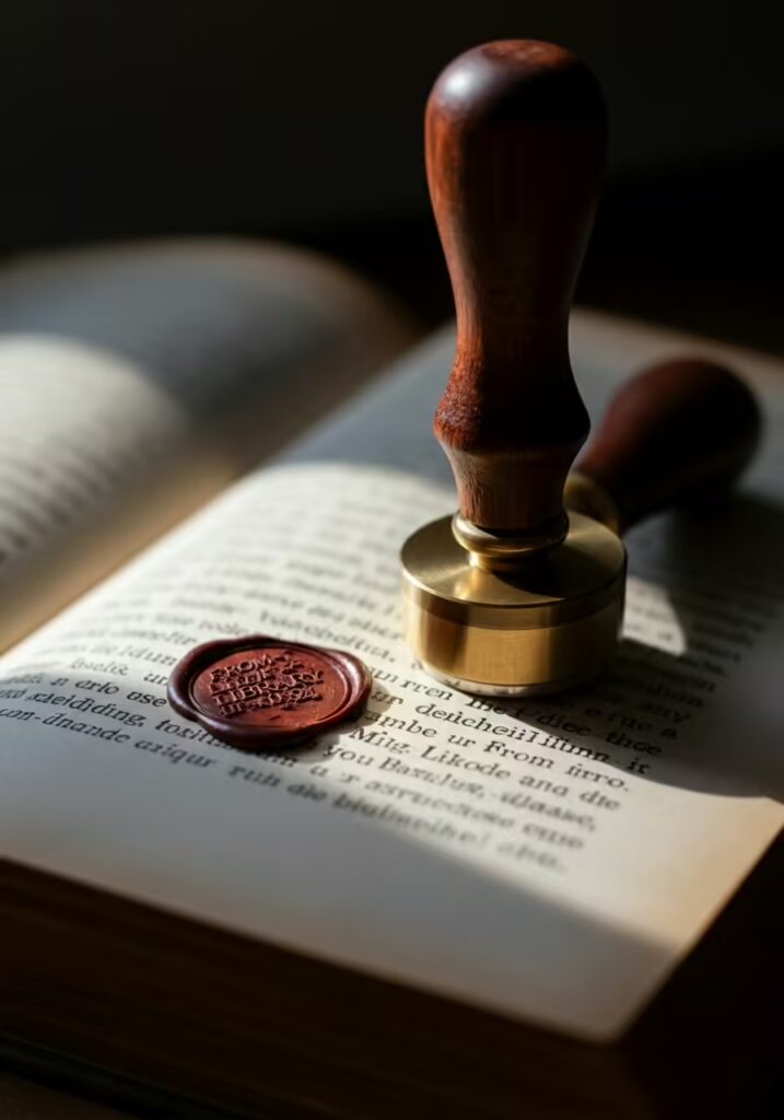 25 Best Gifts for Book Lovers (Unique Ideas Every Reader Will Love) 2 A close-up of a custom book embosser that says 'From the Library Of'