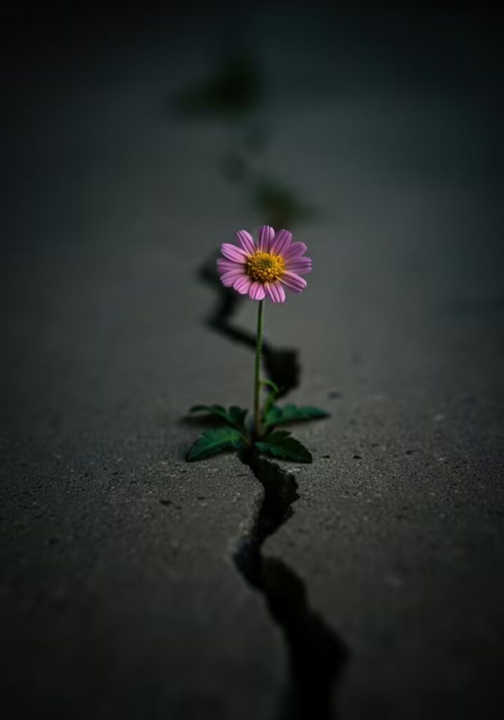 45+ Best Inspirational Quotes for Daily Motivation 4 A single flower growing through a crack in concrete, symbolizing resilience and hope.
