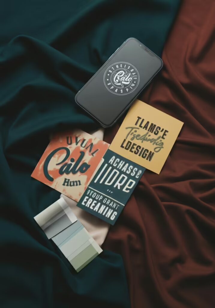 A moodboard for typography t-shirt design inspiration, showing various fonts and color palettes.